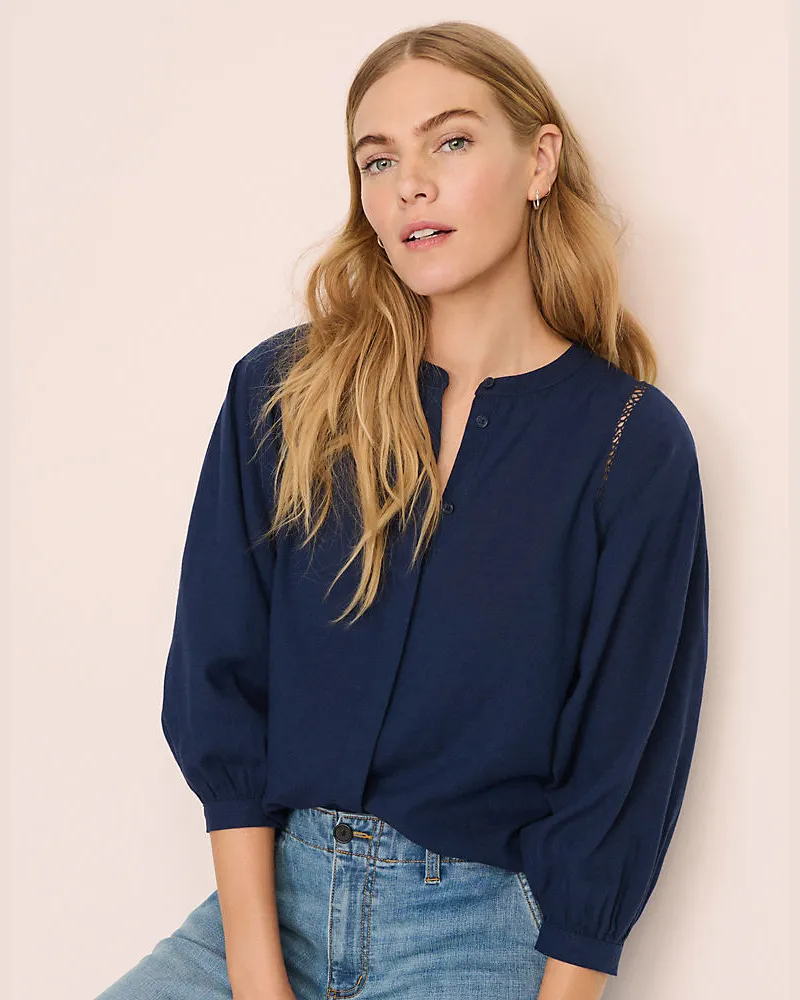 Lands' End Bluse im Leinenmix, Damen, Größe regular, Blau, Leinen/Viskose, by Blau