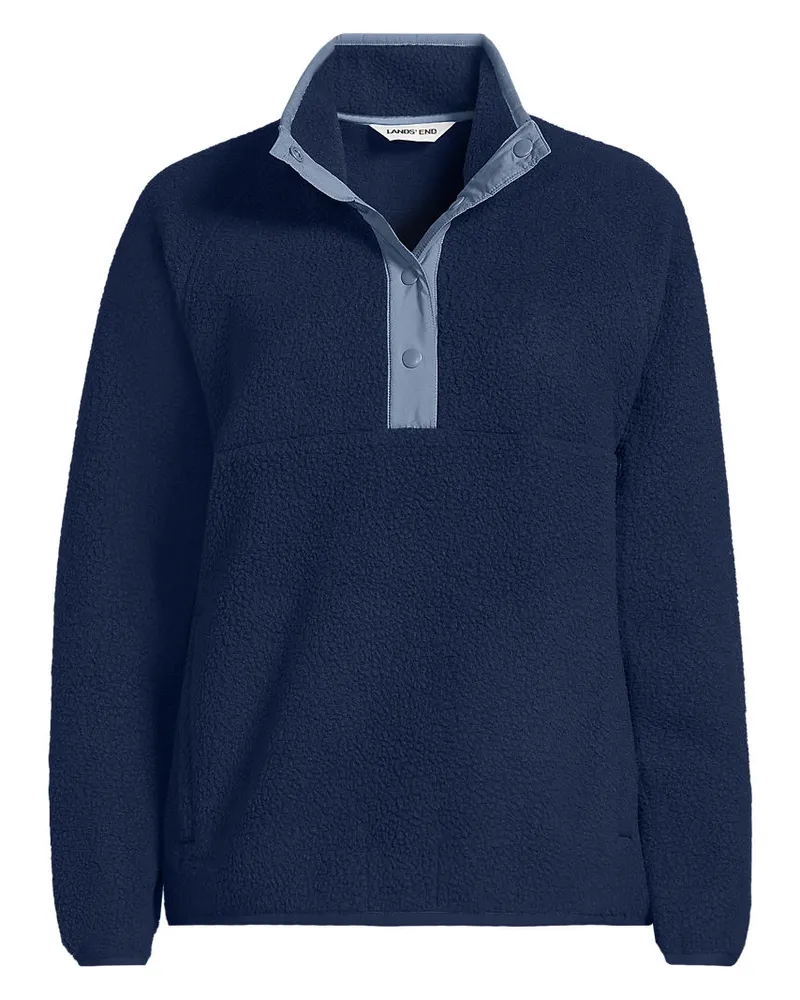 Lands' End Teddy-Pullover mit Druckknopf-Leiste, Damen, Größe regular, Blau, by Blau