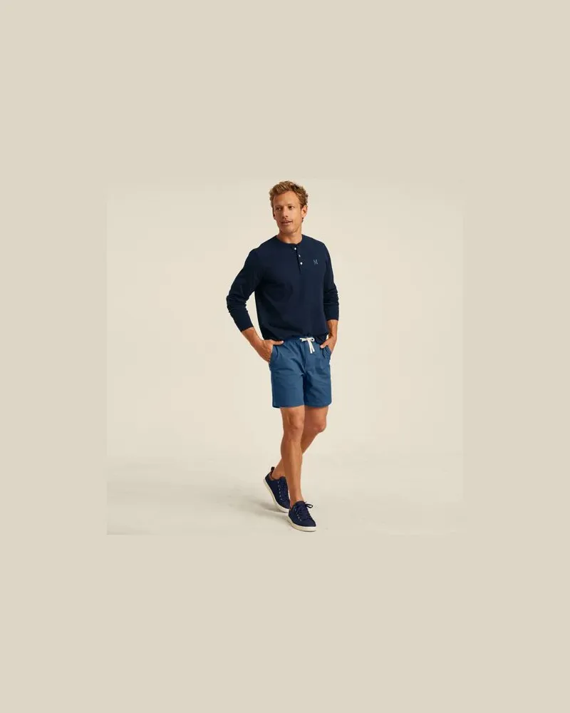Lands' End Super-T Langarm-Henleyshirt, Classic Fit, Herren, Größe:48-50 regular, Blau, Baumwolle, by Blau