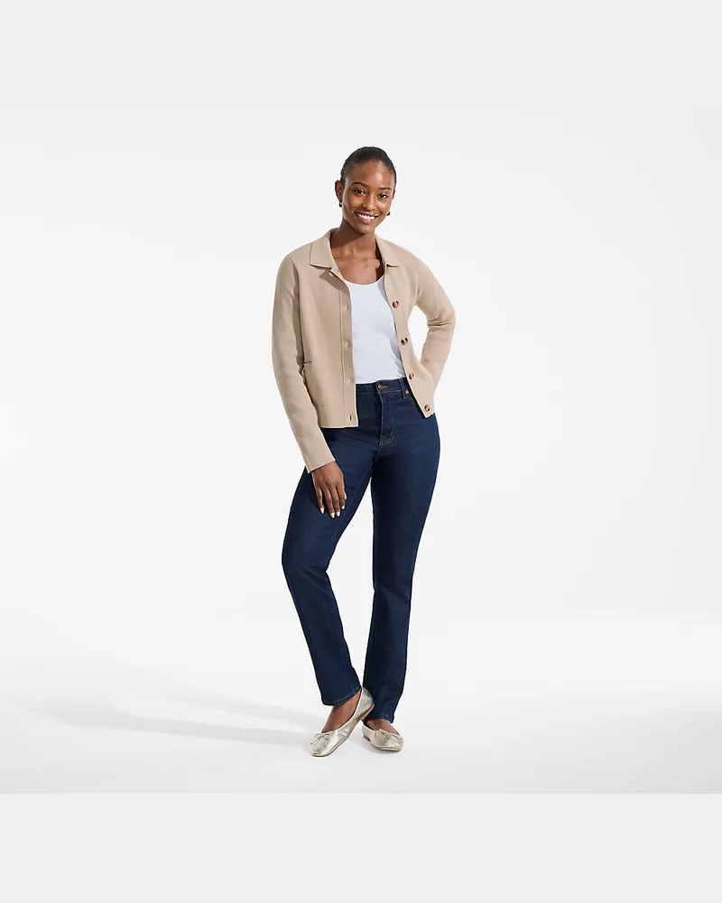 Lands' End Kurzer Baumwoll-Blazer, Damen, Größe regular, Weiß, Baumwolle, by Weiß