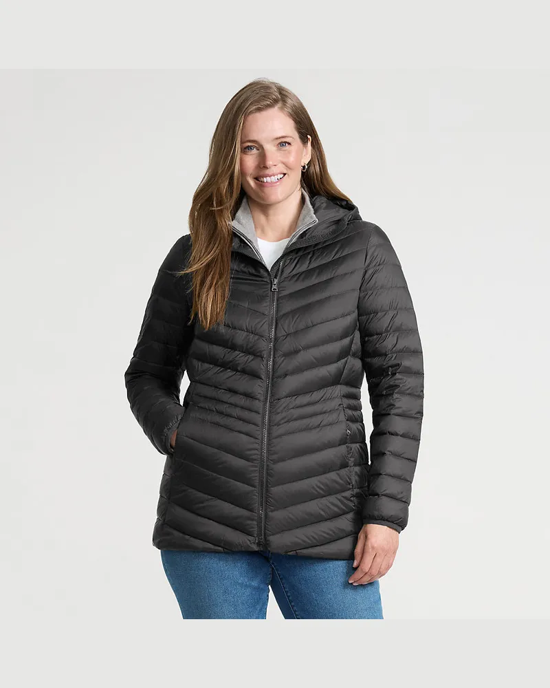 Lands' End Daunenjacke WANDERWEIGHT Verstaubar Ultraleicht mit Kapuze, Damen, Größe regular, Schwarz, Nylon/Daunen, by Schwarz