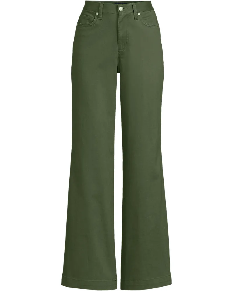Lands' End 5-Pocket-Chinos mit weitem Bein, Damen, Größe plus, Grün, Baumwoll-Mischung, by Grün