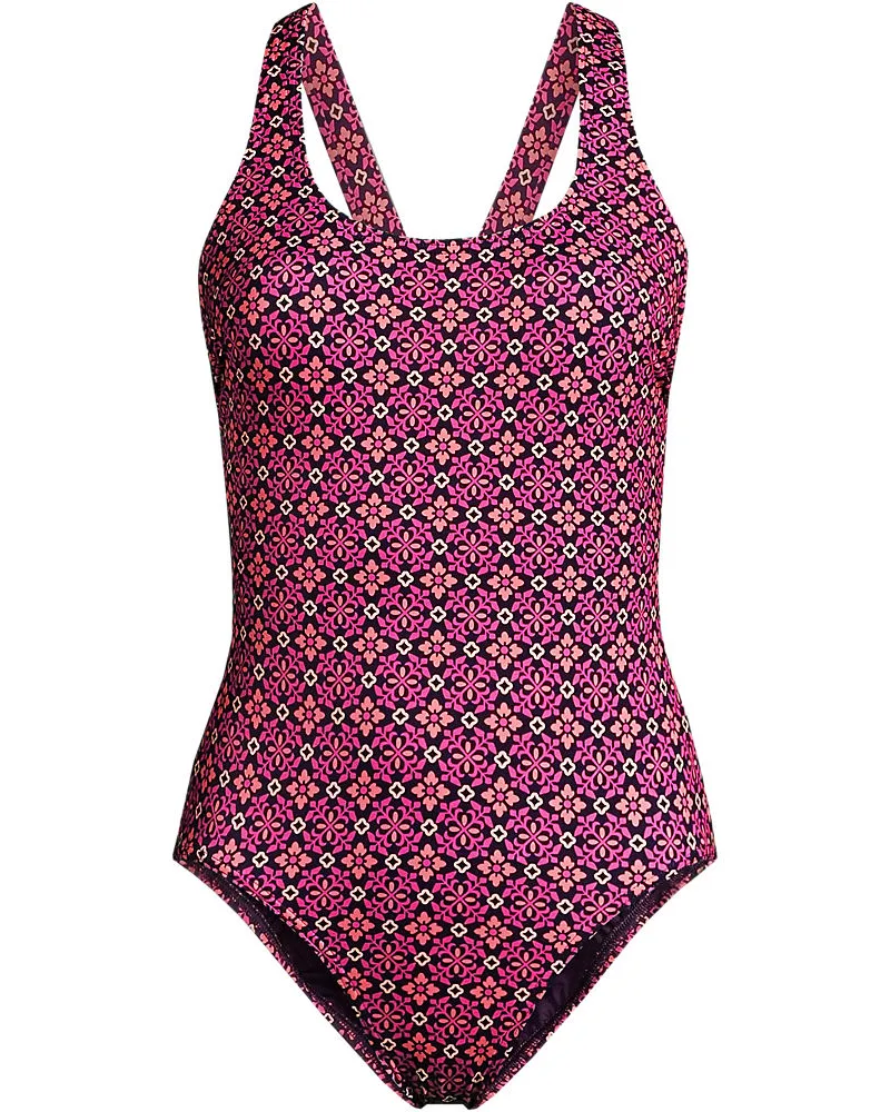Lands' End Komfort-Badeanzug mit gekreuzten Trägern, hohes Bein,, Damen, Größe plus, Lila, Nylon-Mischung, by Lila