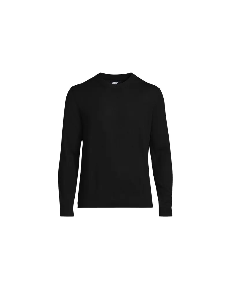 Lands' End Merino-Pullover mit Rundhals, Herren, Größe:56-58 regular, Schwarz, Wolle, by Schwarz