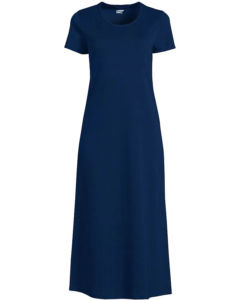 Lands' End Wadenlanges Kurzarm-Nachthemd aus reiner Baumwolle, Damen, Größe petite, Blau, Baumwolle, by Blau
