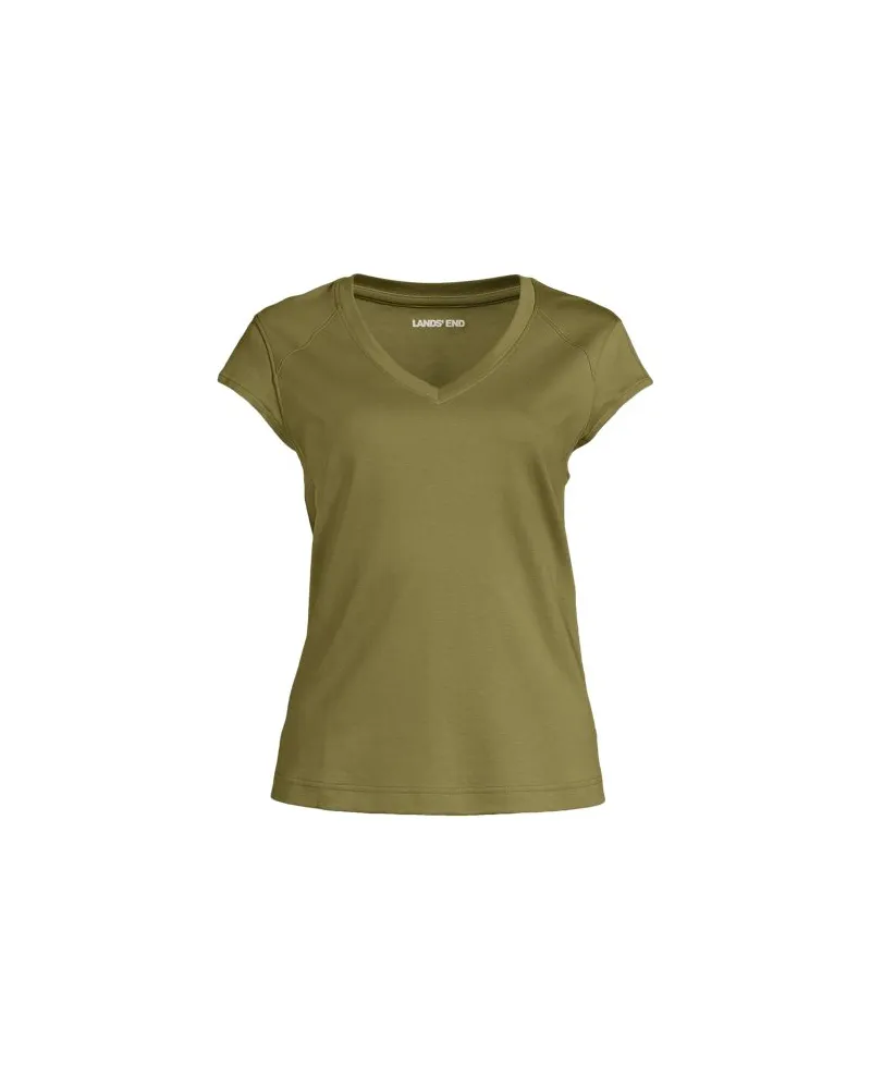 Lands' End Supima-Shirt mit V-Ausschnitt und Kappärmeln, Damen, Größe plus, Grün, by Grün