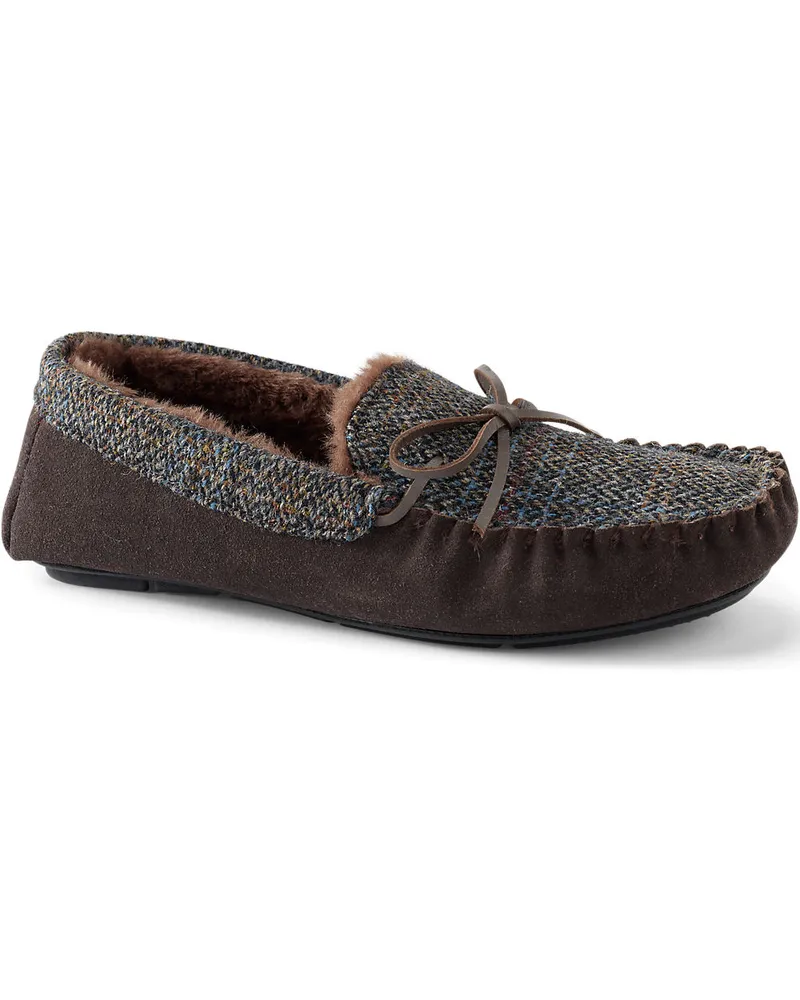 Lands' End Harris Tweed Veloursleder-Mokassins, Damen, Größe regular, Braun, Wolle/Rauleder, by Braun