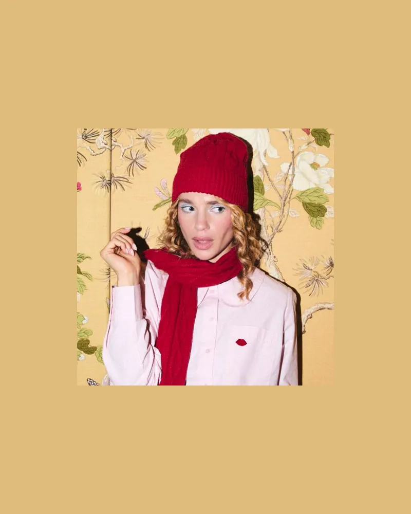 Lands' End Lulu Guinness Lips Mütze, Damen, Größe:null regular, Rot, Polyester, by Lands' End Rot