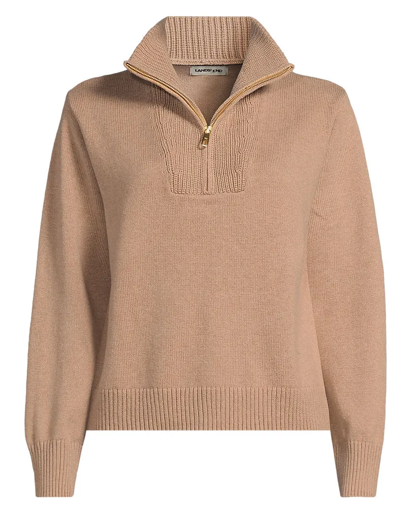 Lands' End Pullover Drifter Slim Fit mit ReiÃŸverschluss, Damen, GrÃ¶ÃŸe petite, Braun, Baumwolle, by Braun