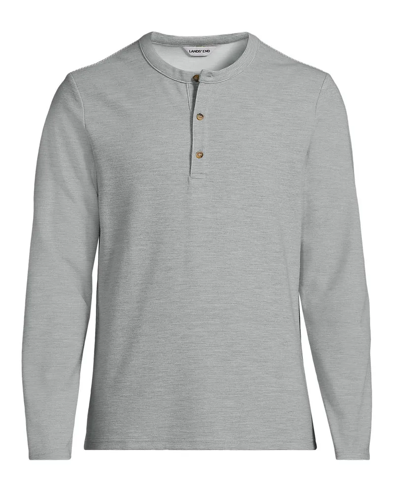 Lands' End Ottoman-Henleyshirt mit langen Ärmeln, Herren, Größe regular, Grau, Baumwolle/Polyester/Baumwoll-Mischung, by Grau