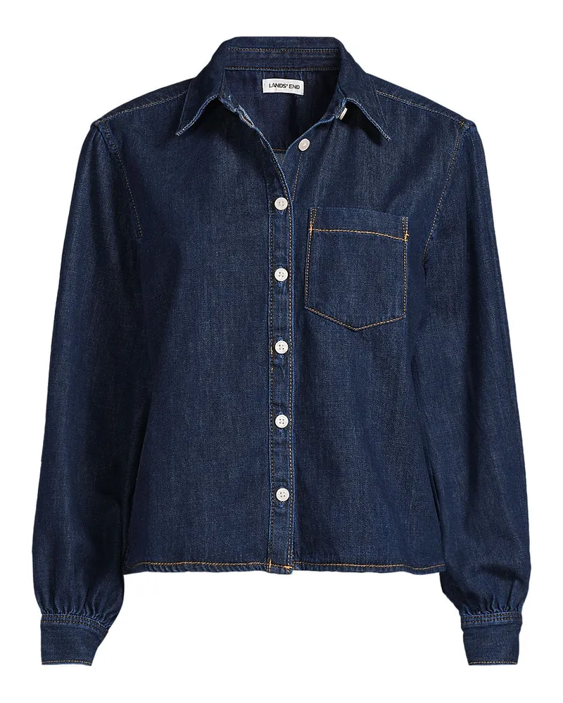 Lands' End Kurze Jeansbluse aus reiner Baumwolle, Damen, Größe plus, Blau, by Blau