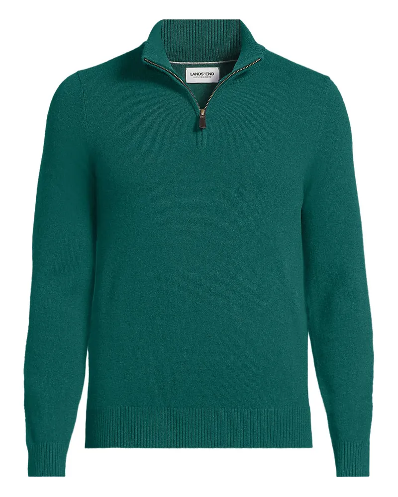 Lands' End Kaschmir-Pullover mit Reißverschluss, Herren, Größe regular, Grün, Kaschmir, by Grün