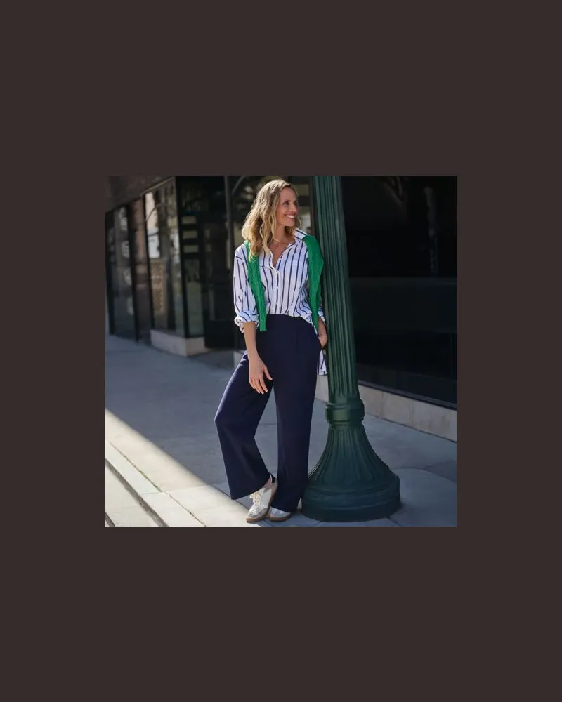 Lands' End Jersey-Bundfaltenhose mit weitem Bein, Damen, Größe petite, Blau, Baumwolle, by Blau