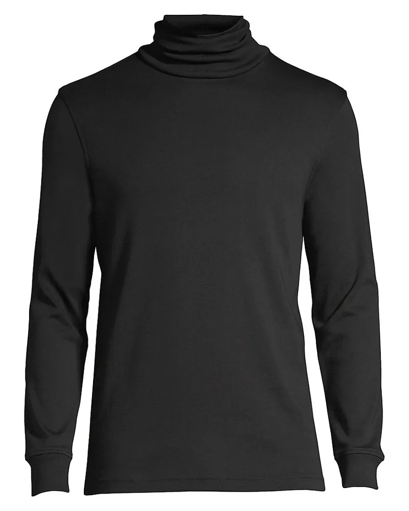 Lands' End Supima Rollkragenshirt, Classic Fit, Herren, Größe regular, Schwarz, Baumwolle, by Schwarz