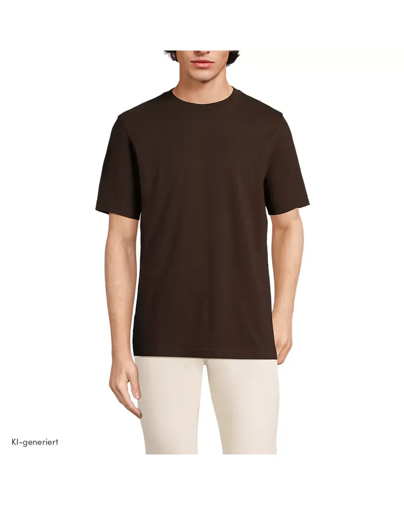 Lands' End Super-T Kurzarm-Shirt, Classic Fit, Herren, Größe regular, Braun, Baumwolle, by Braun