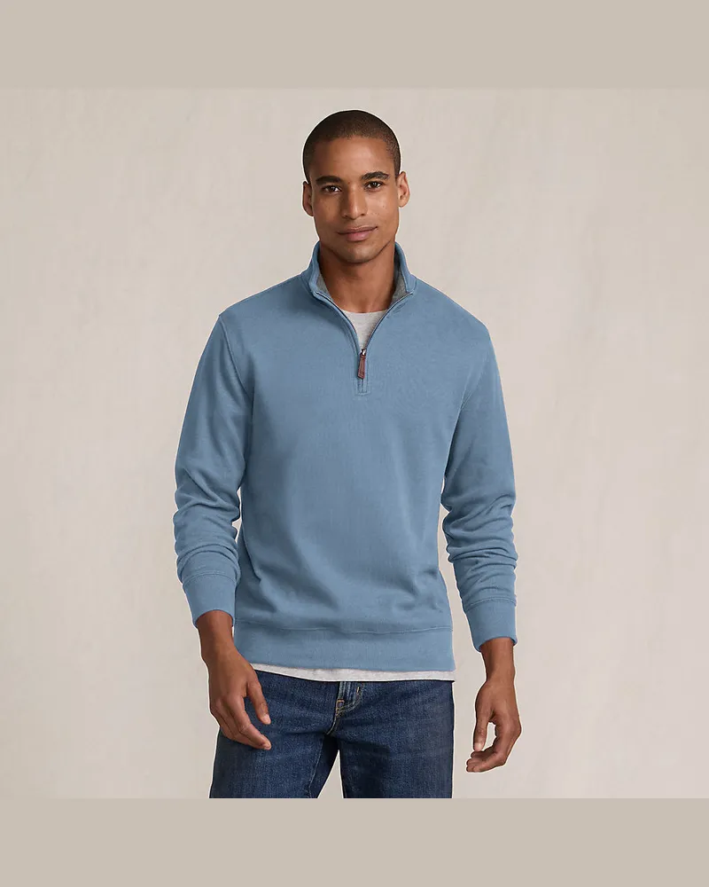 Lands' End Reißverschluss-Pullover aus Bedford-Ripp, Herren, Größe regular, Blau, Baumwolle, by Blau