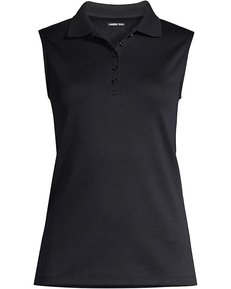 Lands' End Ärmelloses Supima-Poloshirt, Damen, Größe plus, Schwarz, Baumwolle, by Schwarz