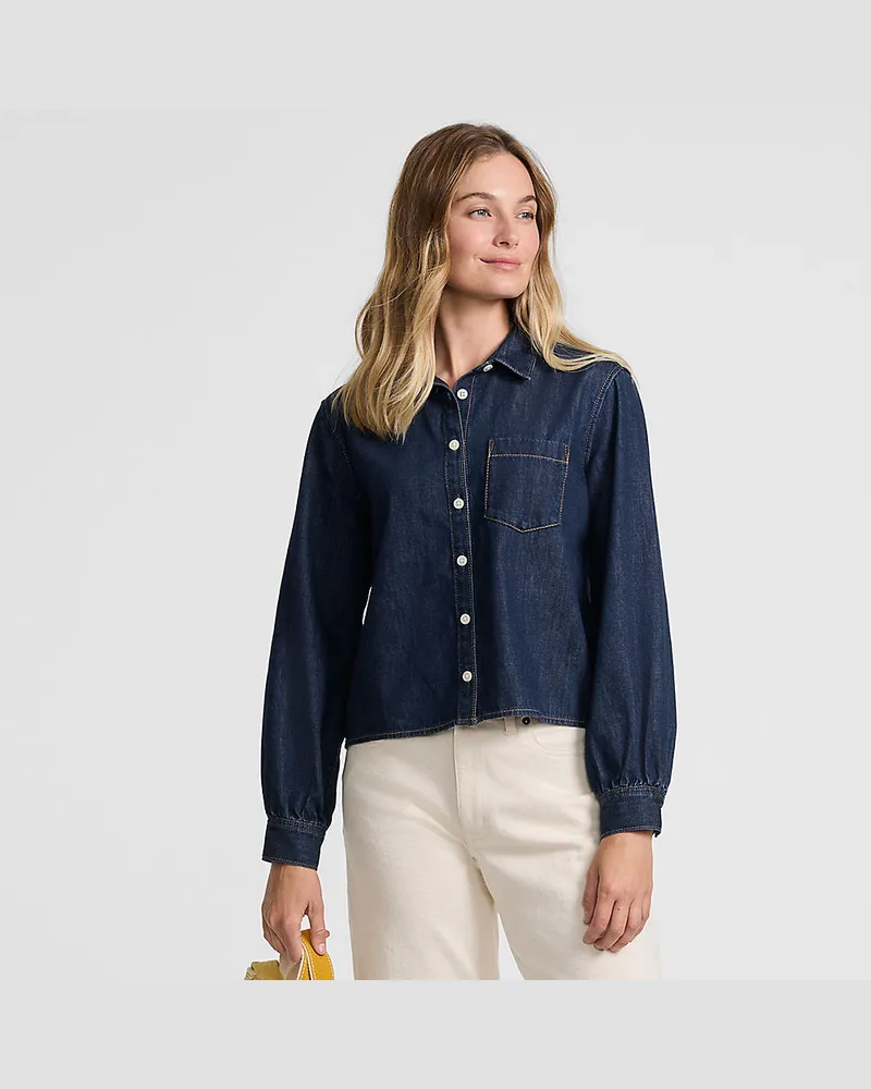Lands' End Kurze Jeansbluse aus reiner Baumwolle, Damen, Größe regular, Blau, by Blau