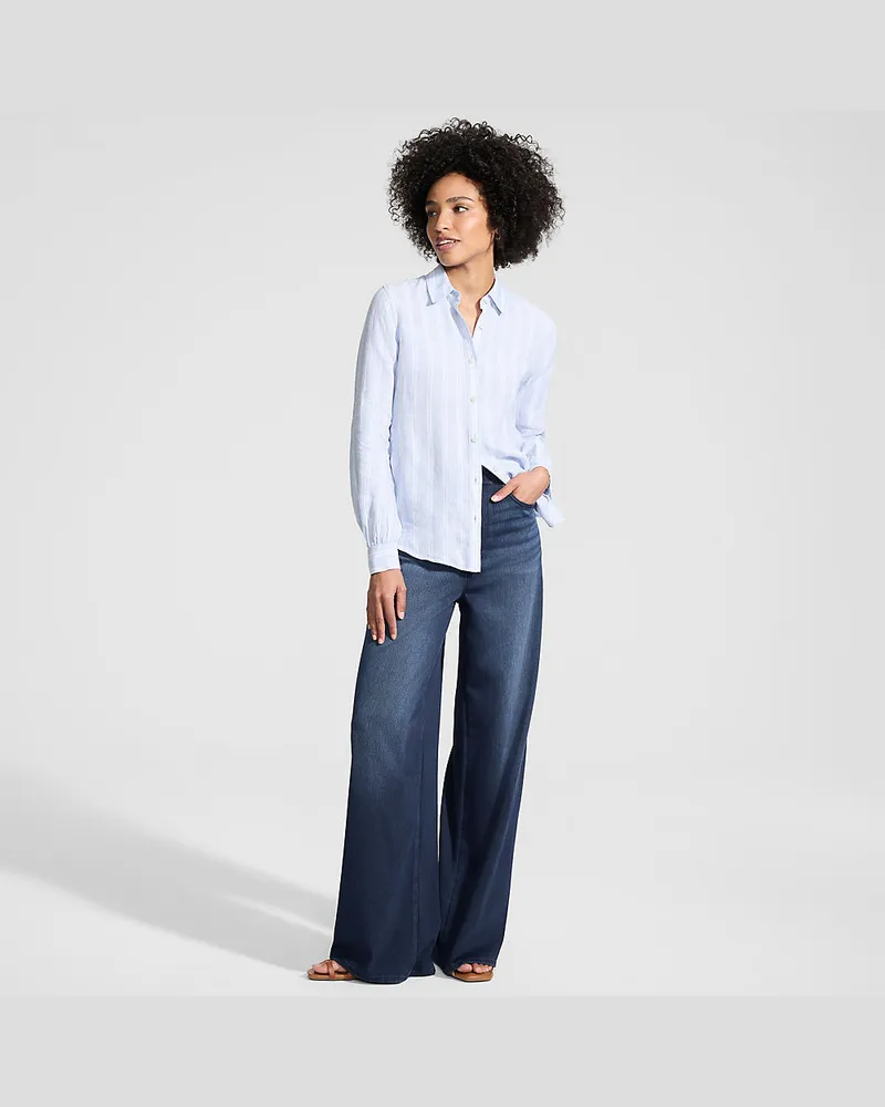 Lands' End Starfish Knit-Jeans mit weitem Bein, Damen, Größe petite, Blau, Baumwoll-Mischung/Polyester-Mischung, by Blau