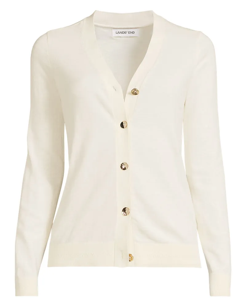 Lands' End Cardigan aus Baumwolle/Seidenmix, Damen, Größe regular, Weiß, Baumwolle/Seide/Nylon, by Weiß