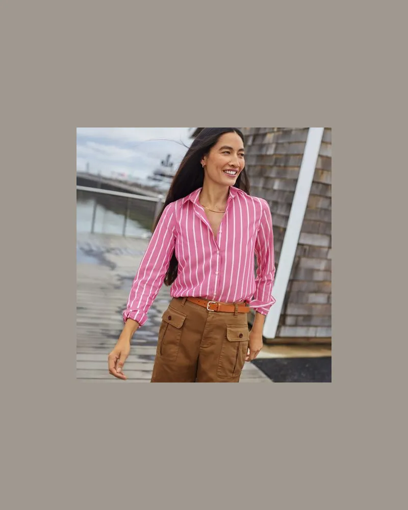 Lands' End Bügelfreie Baumwoll-Bluse, Damen, Größe plus, Pink, Baumwolle, by Pink