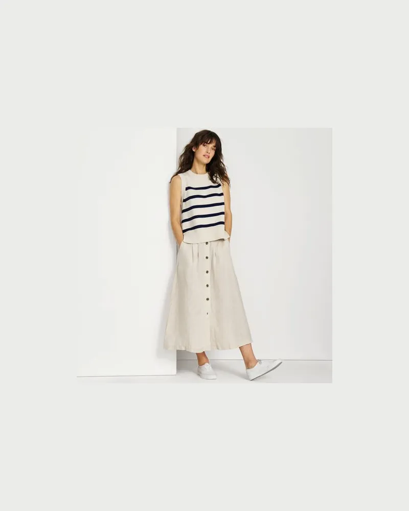 Lands' End Leinen-Midirock, Damen, Größe regular, Beige, Leinen, by Beige