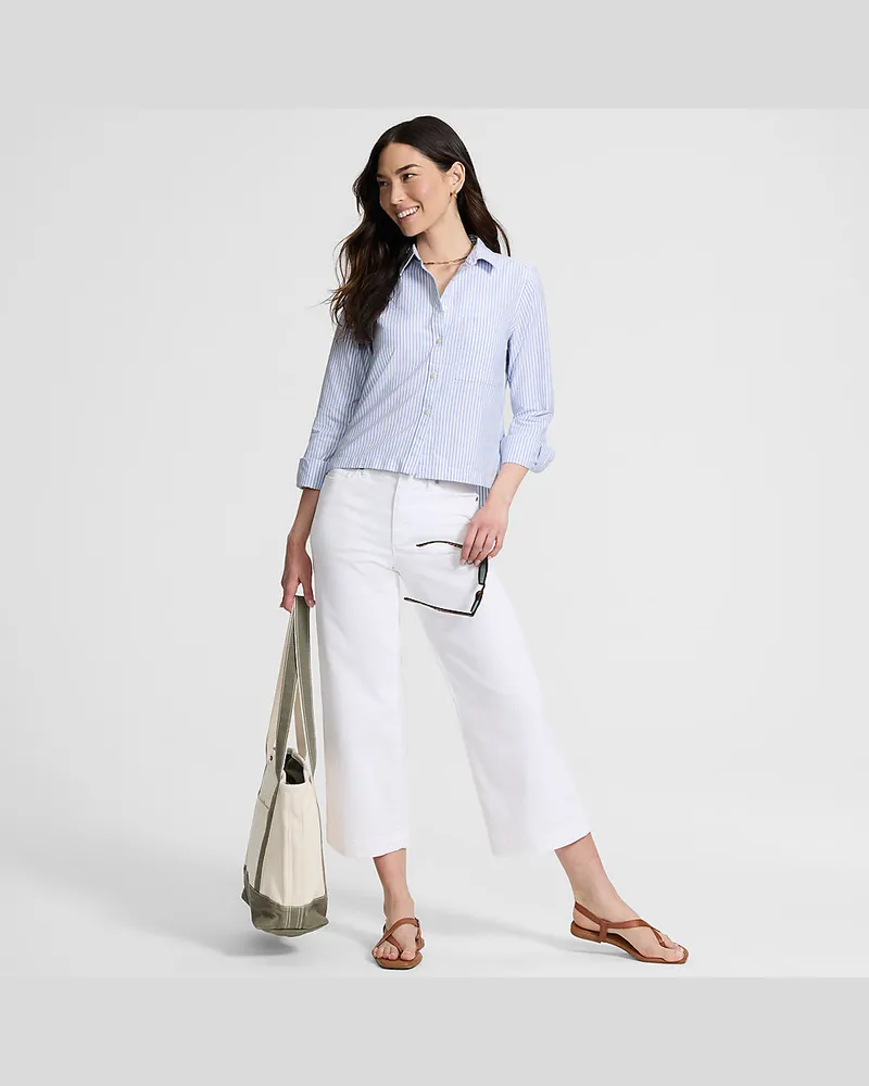Lands' End Verkürzte Oxfordbluse, Damen, Größe regular, Weiß, Baumwolle, by Weiß