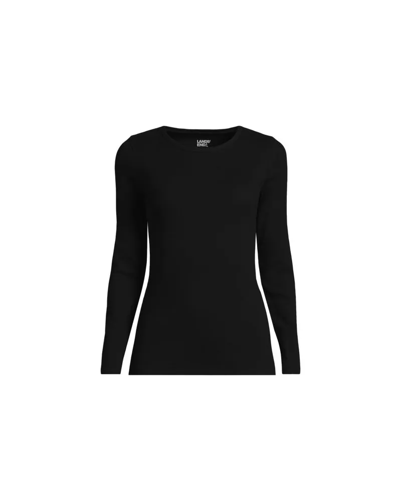 Lands' End Langarmshirt aus mikrofeinem Baumwollripp, Damen, Größe plus, Schwarz, Baumwolle/Elasthan, by Schwarz
