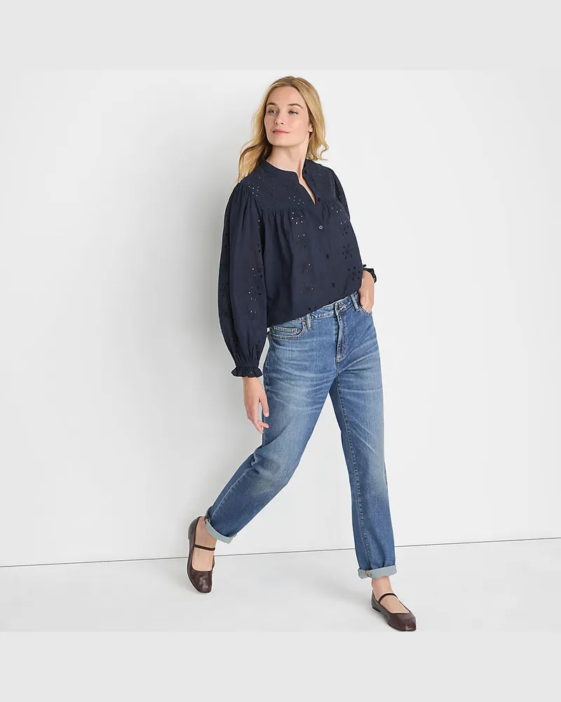 Lands' End Lochmuster-Bluse, Damen, Größe petite, Blau, by Blau