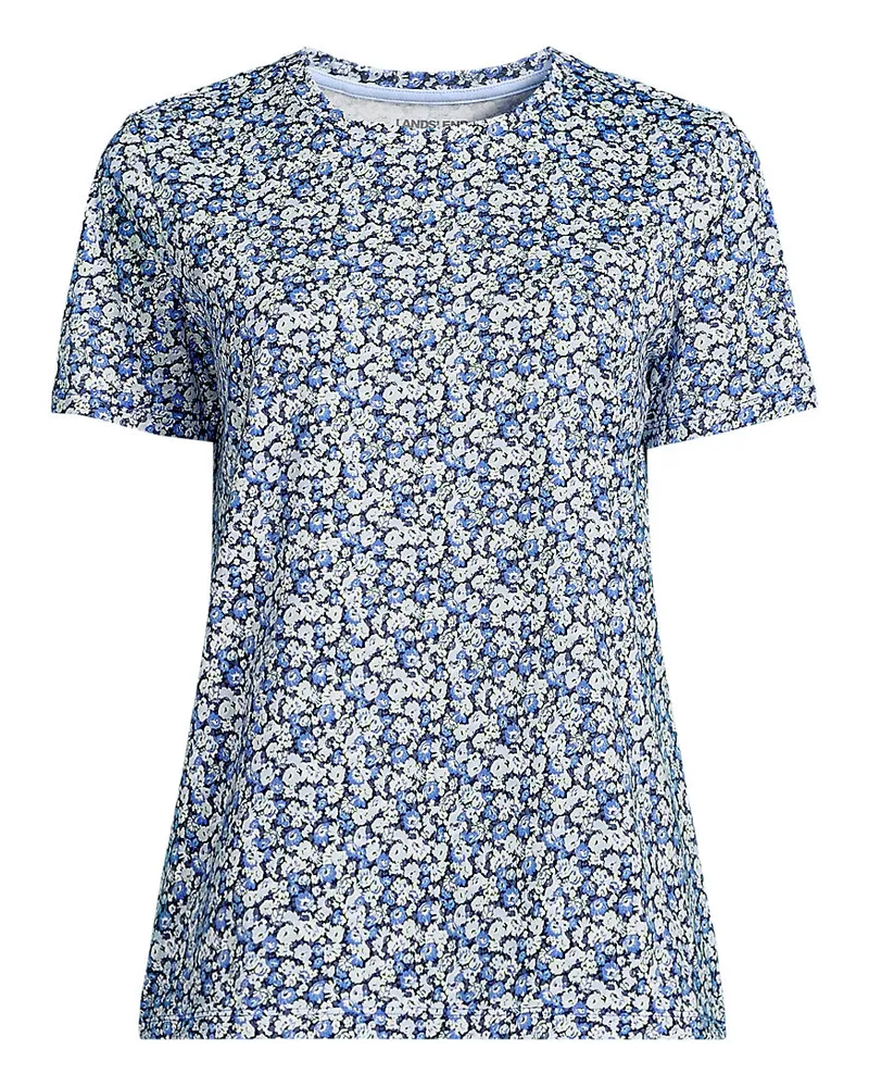 Lands' End Supima Kurzarm-Shirt mit rundem Ausschnitt, Damen, Größe regular, Blau, Baumwolle, by Blau