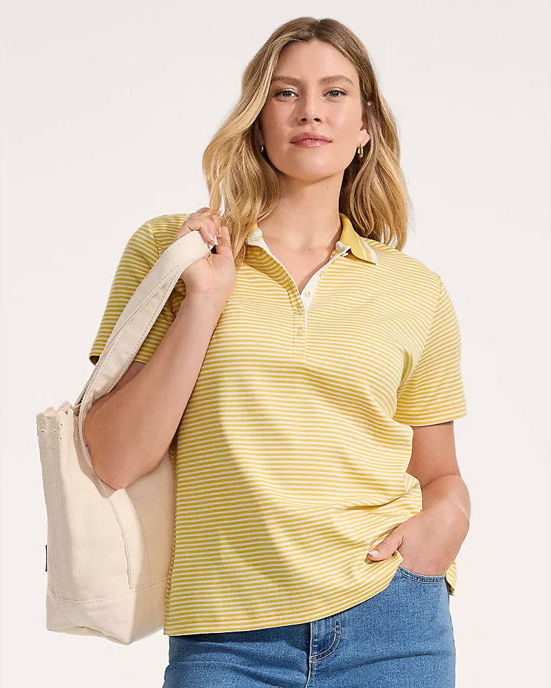Lands' End Supima-Poloshirt, Damen, Größe regular, Gelb, Baumwolle, by Gelb