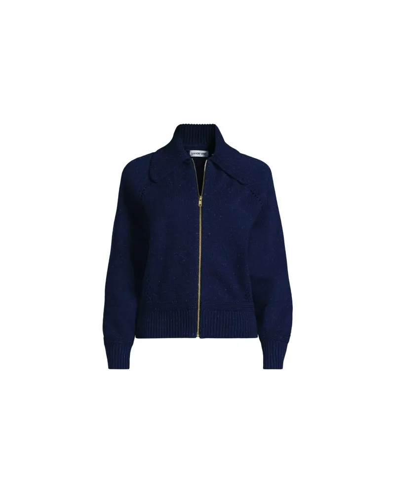 Lands' End Baumwoll-Zippercardigan mit großem Kragen DRIFTER, Damen, Größe:40-42 regular, Blau, Baumwolle, by Blau