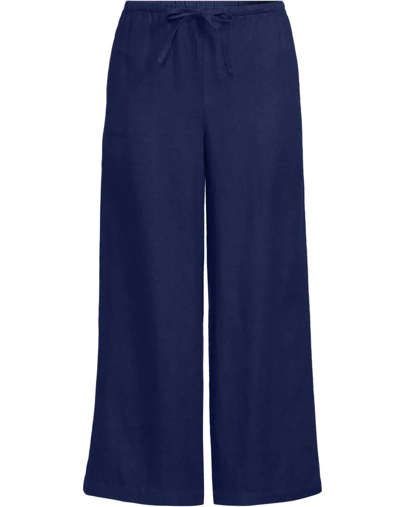 Lands' End Weite Premium Reinleinen-Schlupfhose in 7/8-Länge, Damen, Größe petite, Blau, Leinen, by Blau