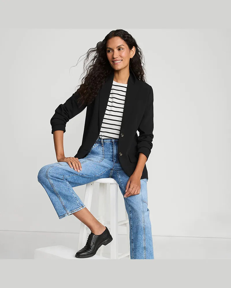 Lands' End Blazer aus Crêpe, Damen, Größe:34 regular, Schwarz, Polyester, by Schwarz