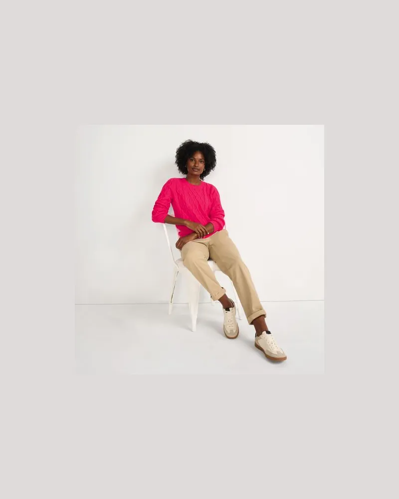 Lands' End Aran-Rundhalspullover DRIFTER, Damen, Größe regular, Pink, Baumwolle, by Pink
