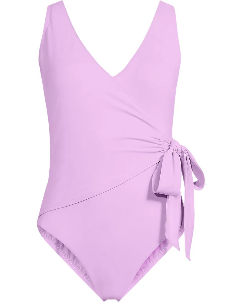 Lands' End Badeanzug mit seitlichem Bindeband, hohes Bein, Damen, Größe regular, Lila, Nylon-Mischung, by Lila