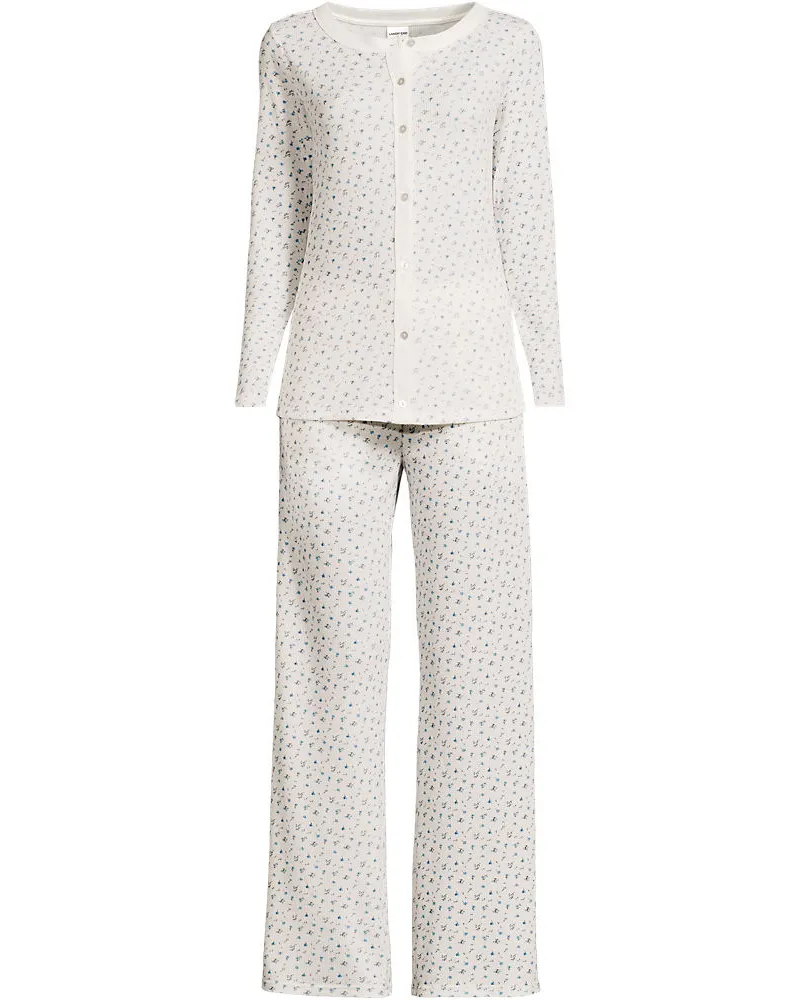Lands' End Gemustertes Pyjama-Set, Damen, Größe regular, Blau, Polyester/Viskose/Polyester-Mischung, by Blau