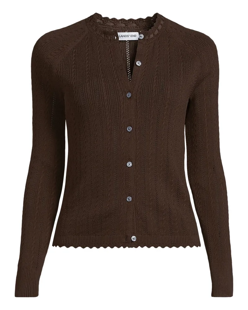 Lands' End Ajour-Cardigan aus Baumwolle, Damen, Größe regular, Braun, Baumwolle, by Braun
