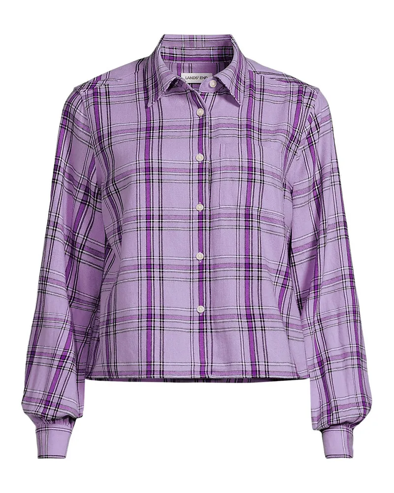 Lands' End Verkürzte Flanellbluse, Damen, Größe plus, Lila, Baumwolle, by Lila
