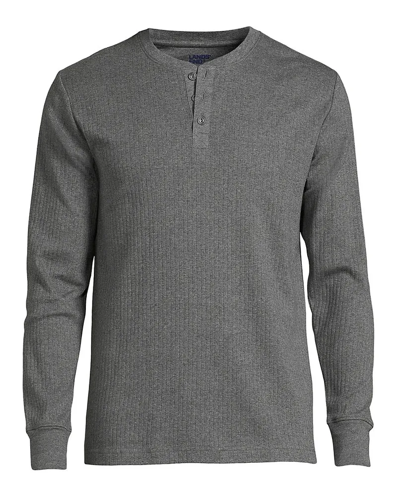 Lands' End Henley-Schlafshirt, Herren, Größe regular, Grau, Baumwolle, by Grau