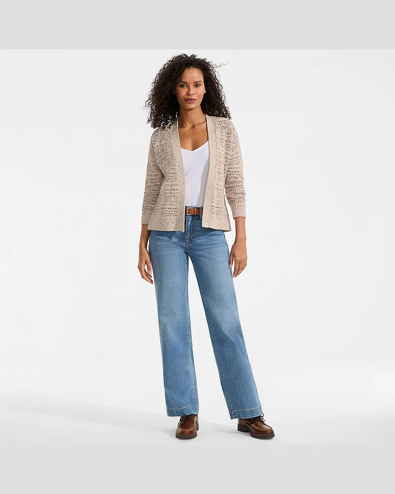 Lands' End Soft Ease Ajour-Cardigan aus Leinenmix, Damen, Größe regular, Weiß, by Weiß