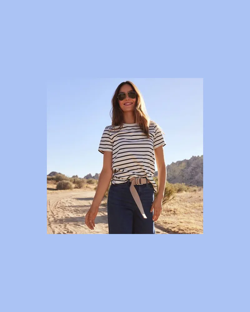 Lands' End Supima Kurzarm-Shirt mit rundem Ausschnitt, Damen, Größe:44-46 regular, Weiß, Baumwolle, by Weiß