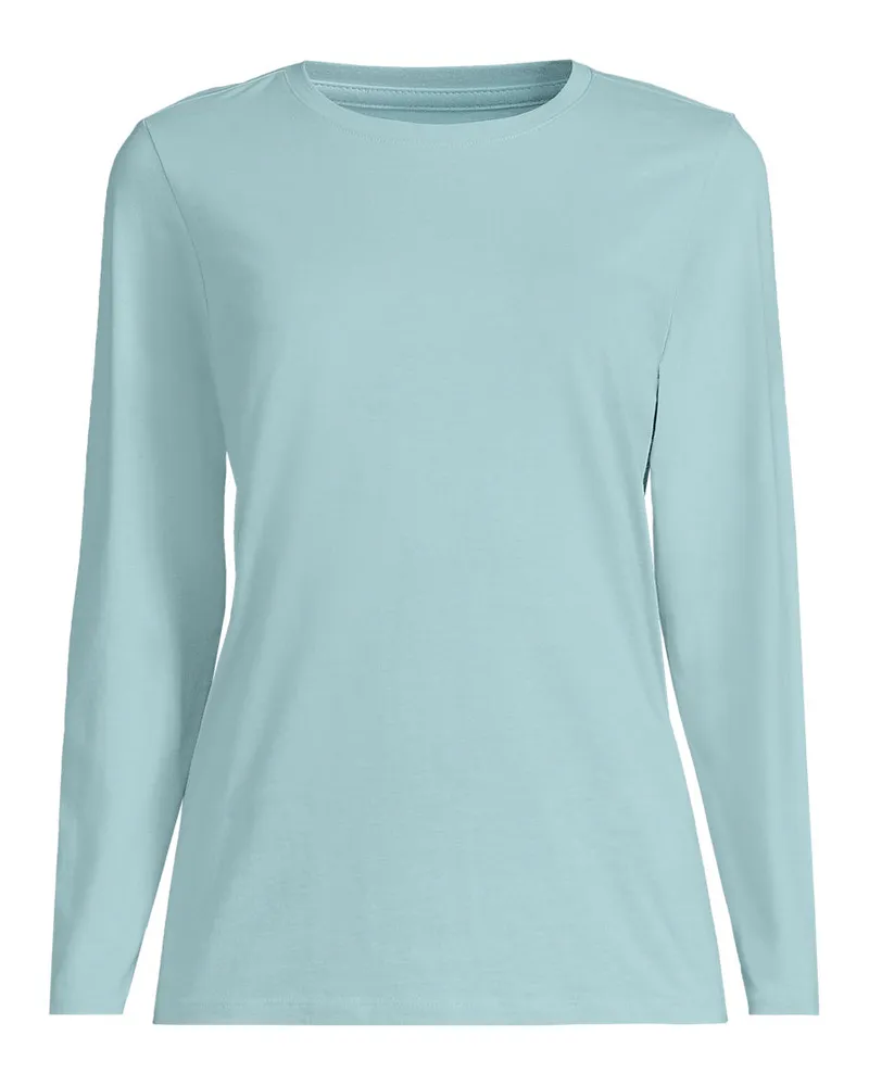Lands' End Supima-Shirt, Langarm, Damen, Größe plus, Grün, Baumwolle, by Grün