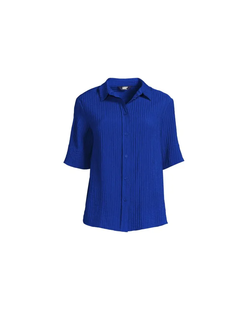 Lands' End Kurzärmeliges Crinkle-Hemd, Damen, Größe regular, Blau, Nylon/Viskose, by Blau