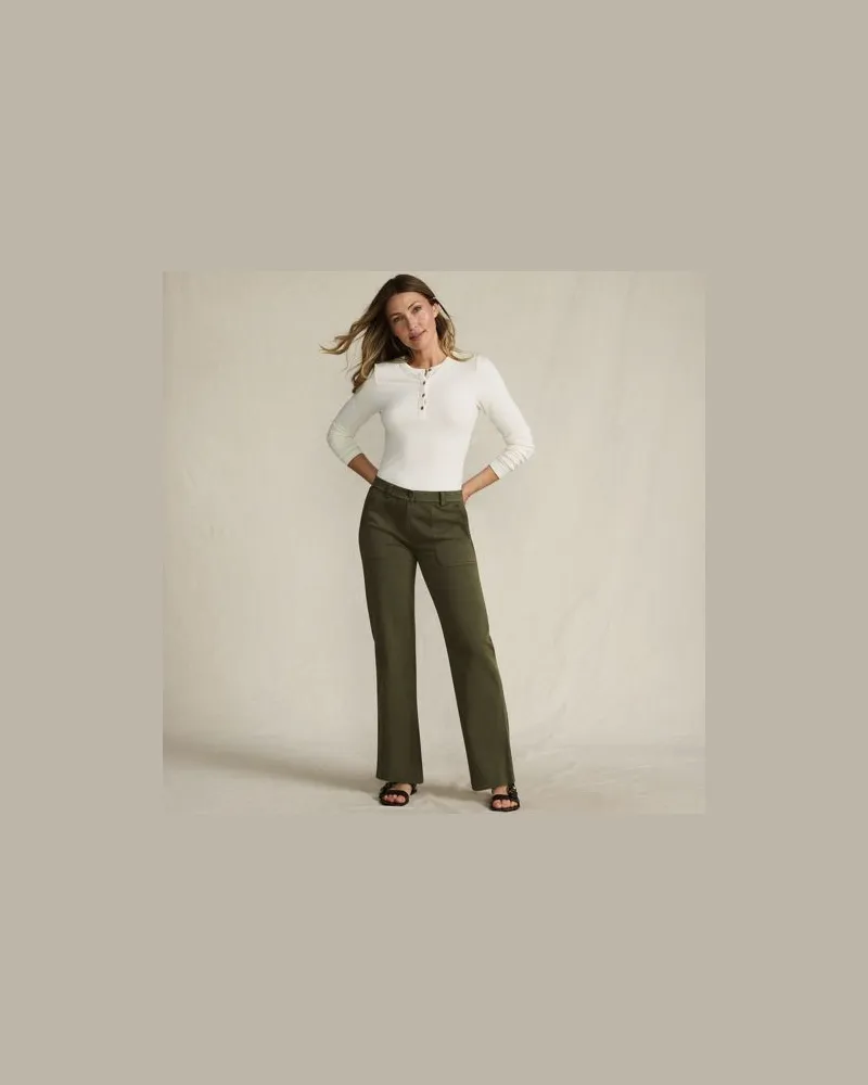 Lands' End Lange Chino-Hose Mid Waist, Damen, Größe regular, Grün, Baumwolle/Lyocell (Viskose)/Baumwoll-Mischung, by Grün