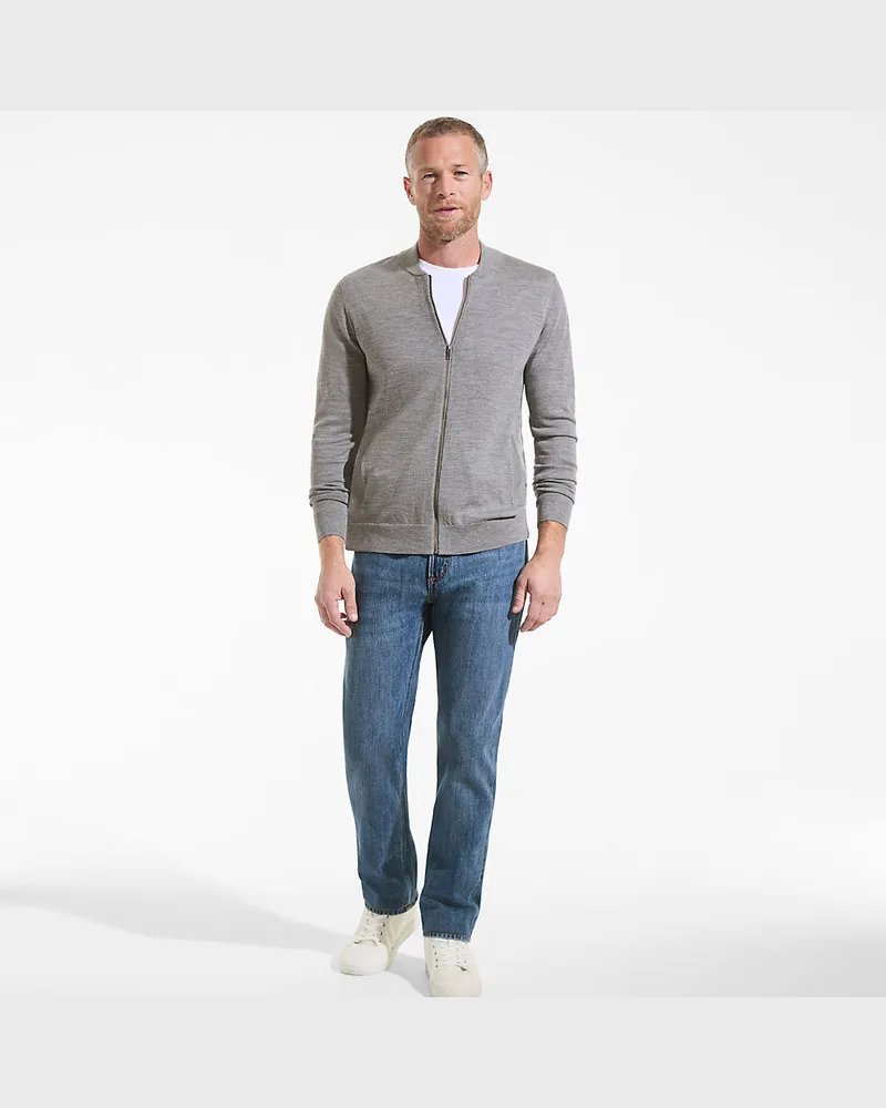 Lands' End Merino-Cardigan mit Reißverschluss, Herren, Größe regular, Grau, Wolle, by Grau