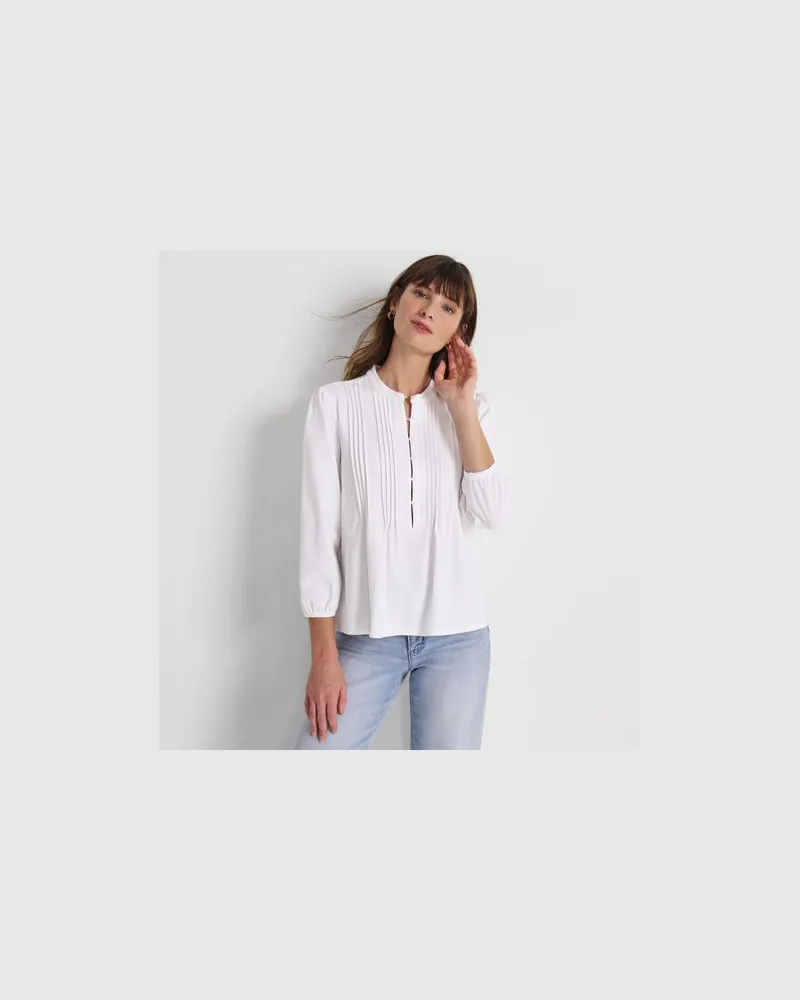 Lands' End Baumwolle/Modal-Biesenshirt mit 3/4-Ärmeln, Damen, Größe petite, Weiß, Elasthan/Baumwoll-Mischung/Synthetic-blend, by Weiß