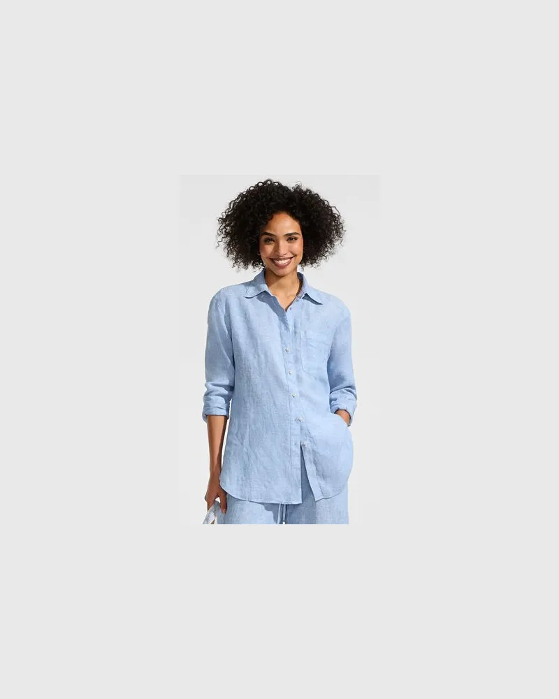 Lands' End Langes Oversized Premium Reinleinen-Hemd, Damen, Größe regular, Blau, Leinen, by Blau