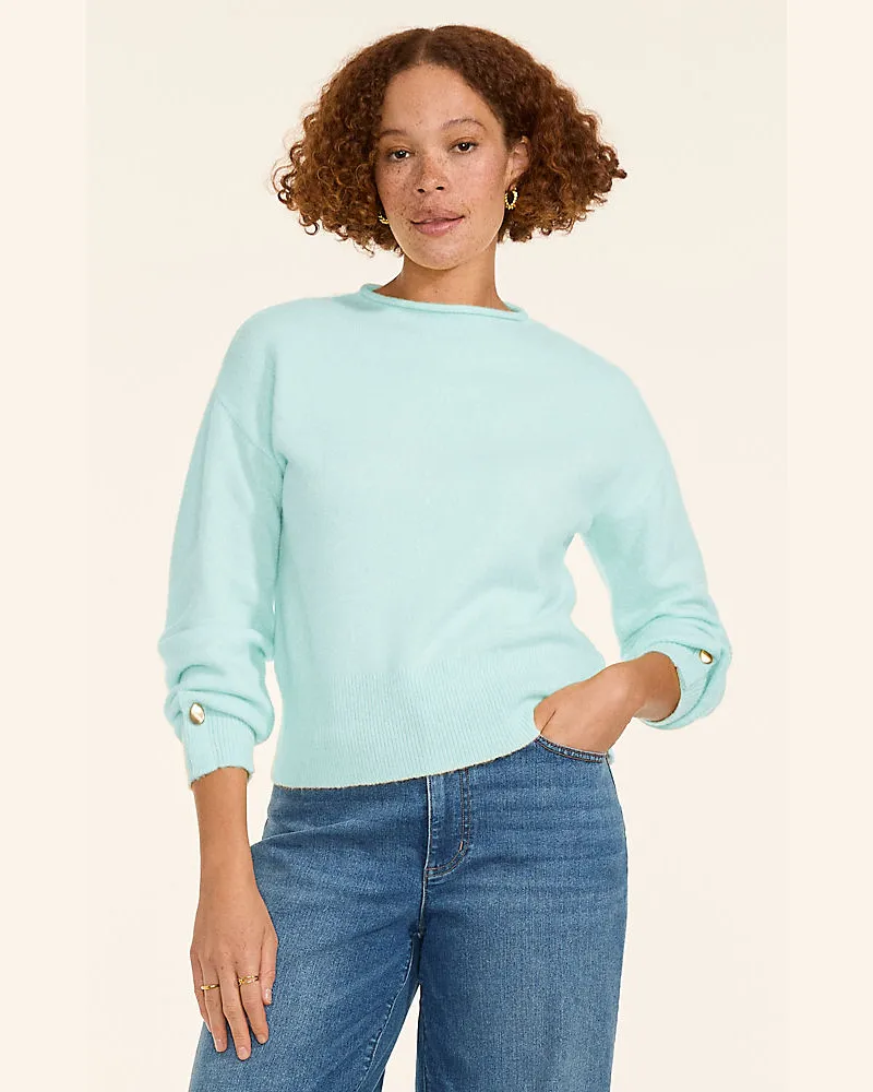 Lands' End Wool Touch Pullover mit gerolltem Ausschnitt, Damen, Größe regular, Blau, Wolle/Polyester/Nylon, by Blau
