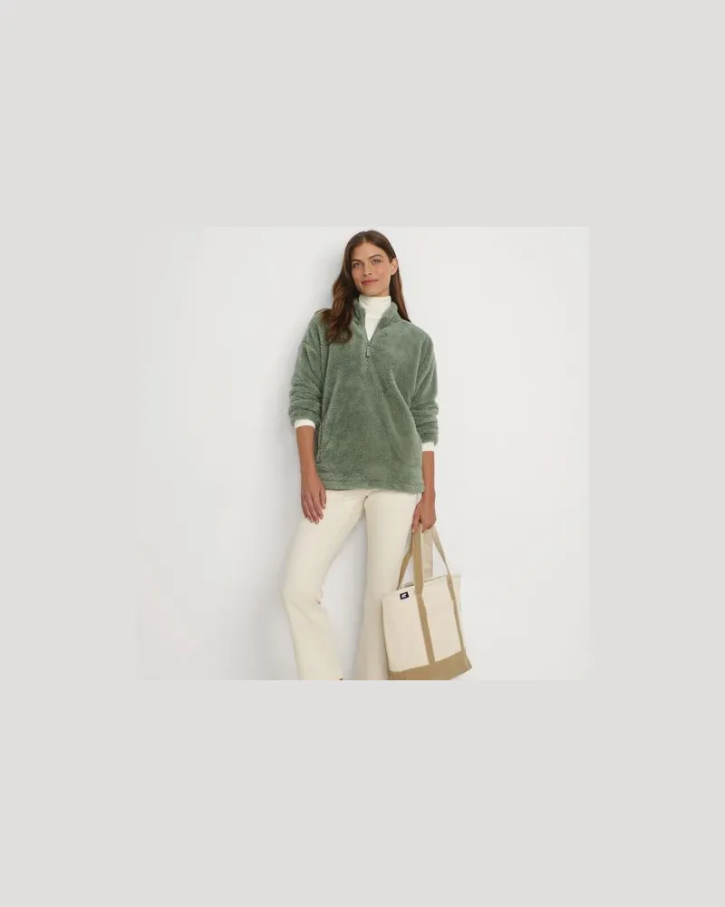 Lands' End Plüschfleece-Pullover mit Reißverschluss, Damen, Größe regular, Grün, Polyester, by Grün